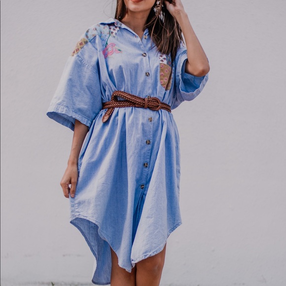 Chandri | Vintage Denim Patched Button Down Dress - Picture 1 of 8